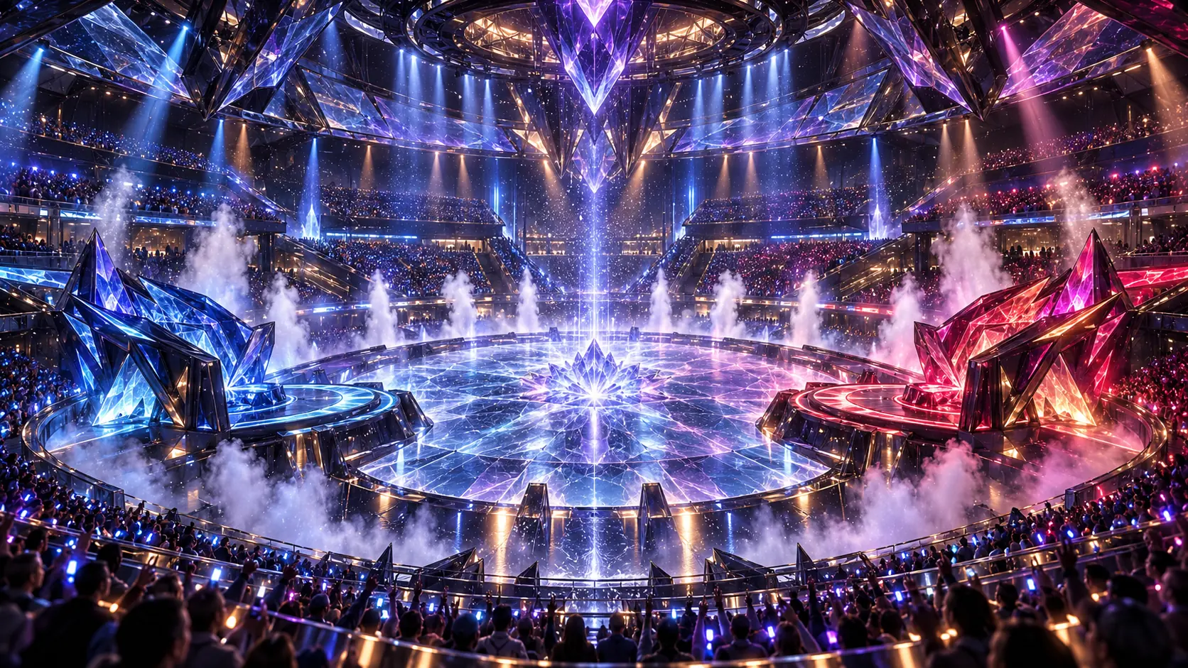 DI Arena illuminated between two playlist challengers